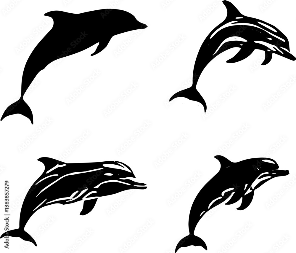 Fototapeta premium dolphin silhouettes set
