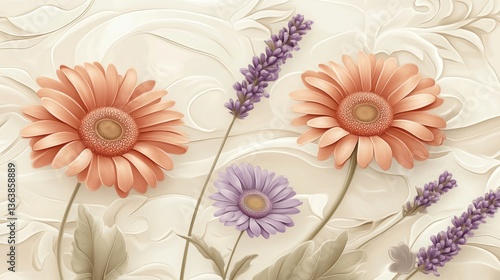 DesignCreativity Seamless Floral Scene Gerbera Background