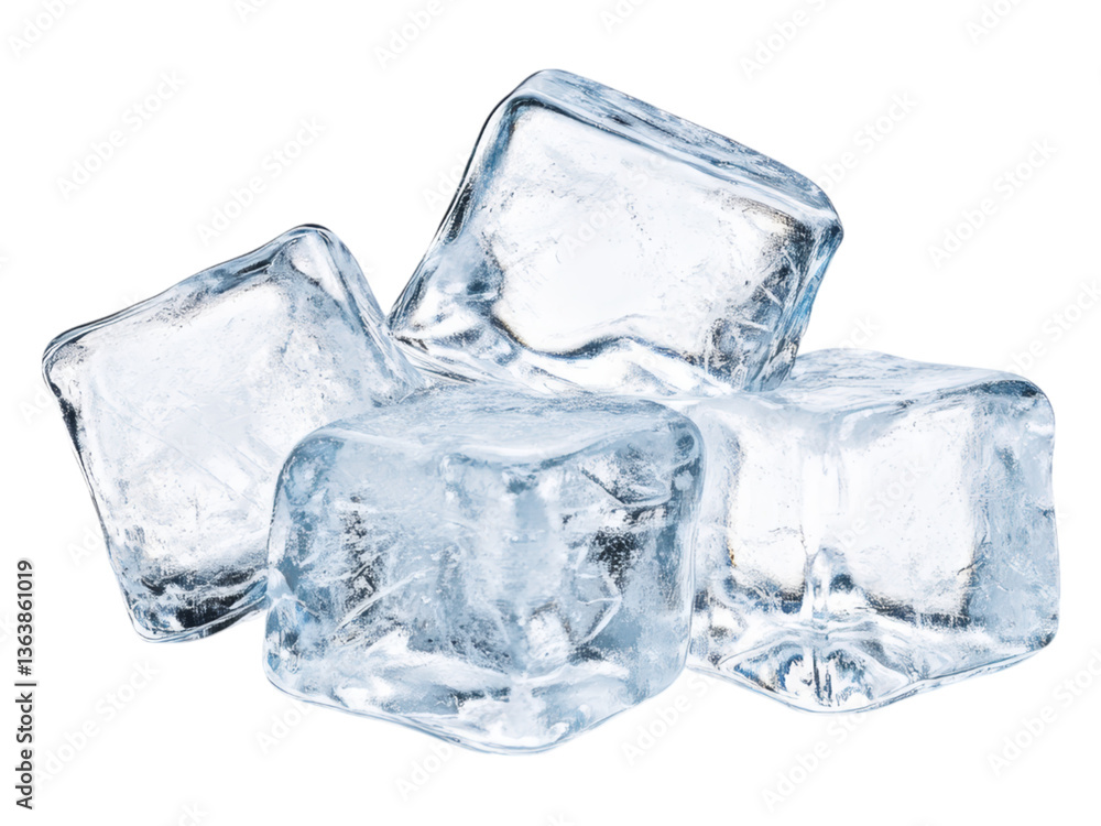 Clear Ice Cubes on White Background for Refreshing Drinks Clear Ice Cubes on White Background for Refreshing Drinks