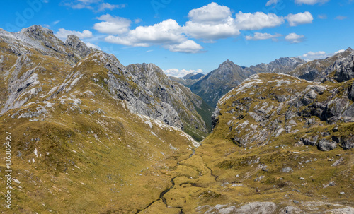 View of mountains in Fjordland, New Zealand