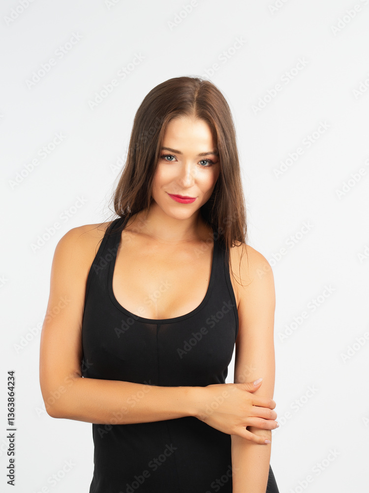 Fashion Studio Model Showcasing Elegant Attire Against a Minimalist Background With a Confident Expression Fashion Studio Model Showcasing Elegant Attire Against a Minimalist Background With a Confident Expression