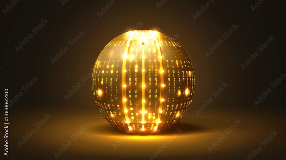 Obraz premium Golden Digital Sphere Illuminated with Binary Code and Light Effects