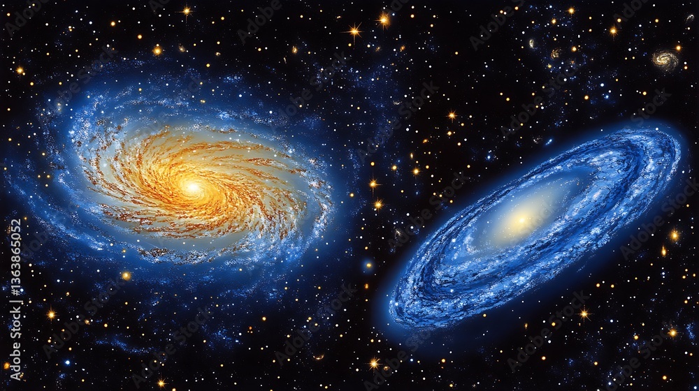 Fototapeta premium Two spiral galaxies in space.