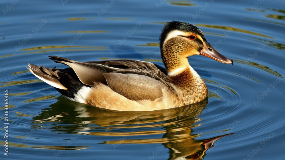 Beautiful mallard duck swimming gracefully in clear blue water at a serene natural setting Beautiful mallard duck swimming gracefully in clear blue water at a serene natural setting