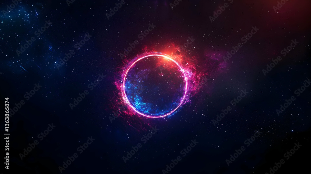 Fototapeta premium Abstract Glowing Circle Design With Neon Colors In Space