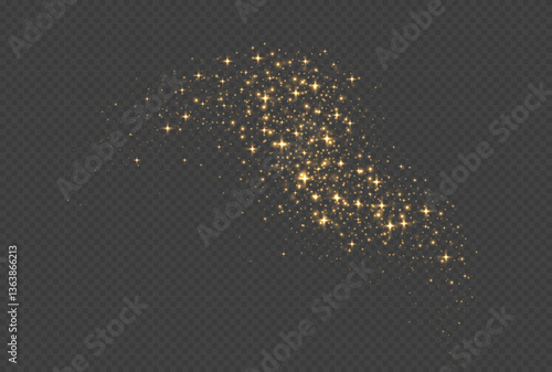 Obraz na płótnie Golden sparkling stars, shiny particles light effect, transparent flying stardust texture, abstract twinkle Christmas decoration. Vector illustration. w salonie