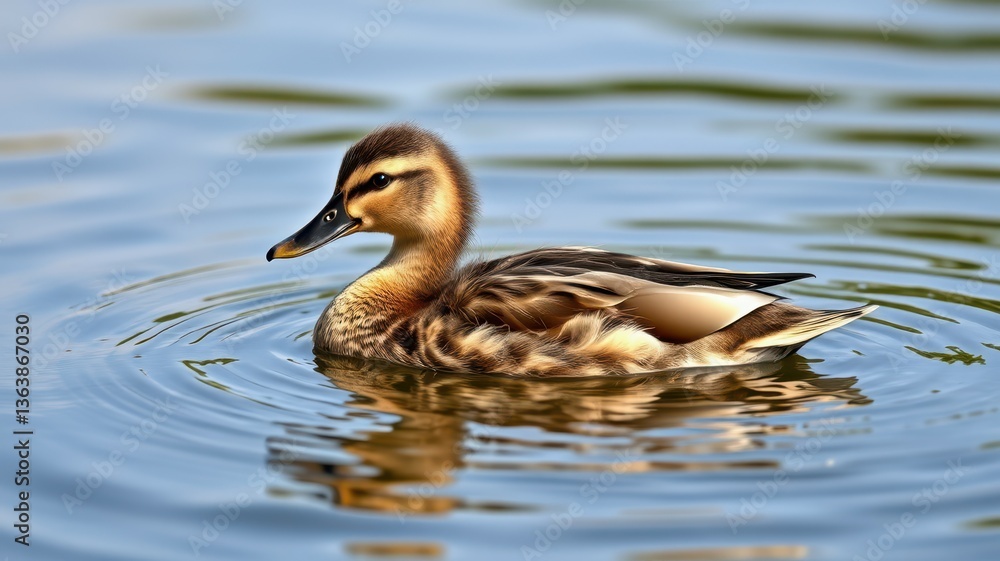 Duck swimming gracefully in a tranquil water body during sunny weather in a natural setting Duck swimming gracefully in a tranquil water body during sunny weather in a natural setting