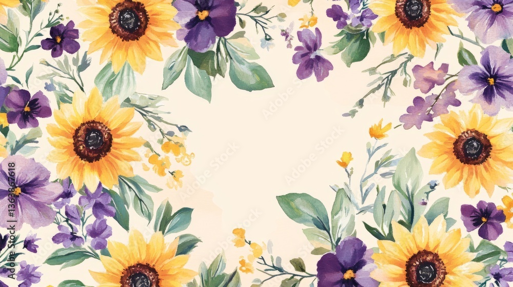 Moonlight Scattered Floral Overview Peach Yellow Purple Moonlight Scattered Floral Overview Peach Yellow Purple