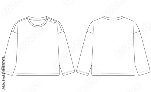 long Sleeve baby Girl T shirt Tops Technical fashion flat sketch front and back view Vector illustration design