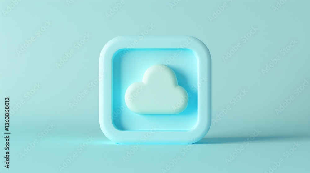 Minimalist Cloud Icon in Soft Blue Frame for Digital Storage and Technology Concepts Minimalist Cloud Icon in Soft Blue Frame for Digital Storage and Technology Concepts
