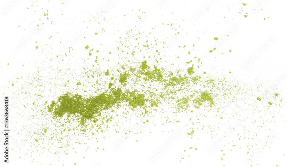 Naklejka premium Matcha green powder flying, isolated on white background, clipping path