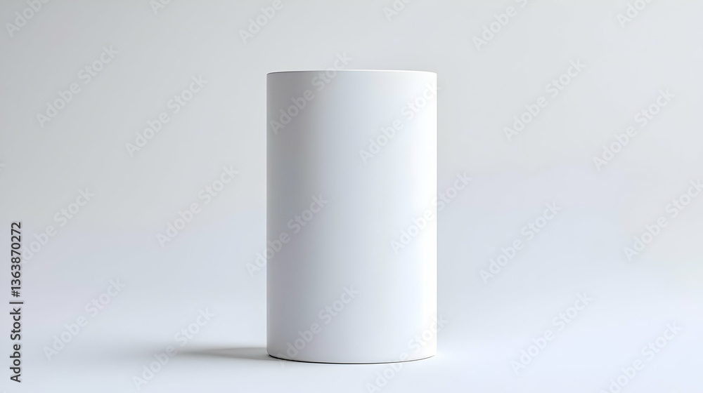 Isolated White Cylinder Object on a Plain White Background with Subtle Shadow and Clean Lines Isolated White Cylinder Object on a Plain White Background with Subtle Shadow and Clean Lines