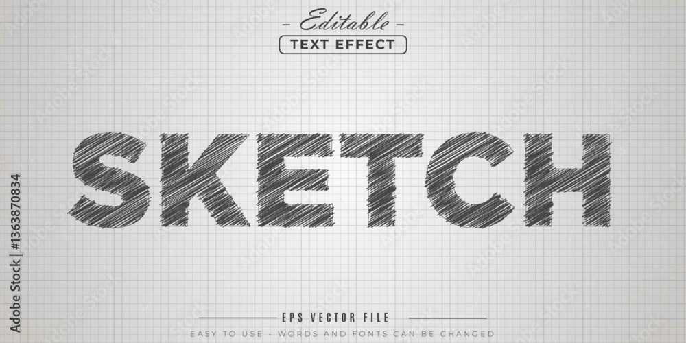 Sketch text, editable text effect.