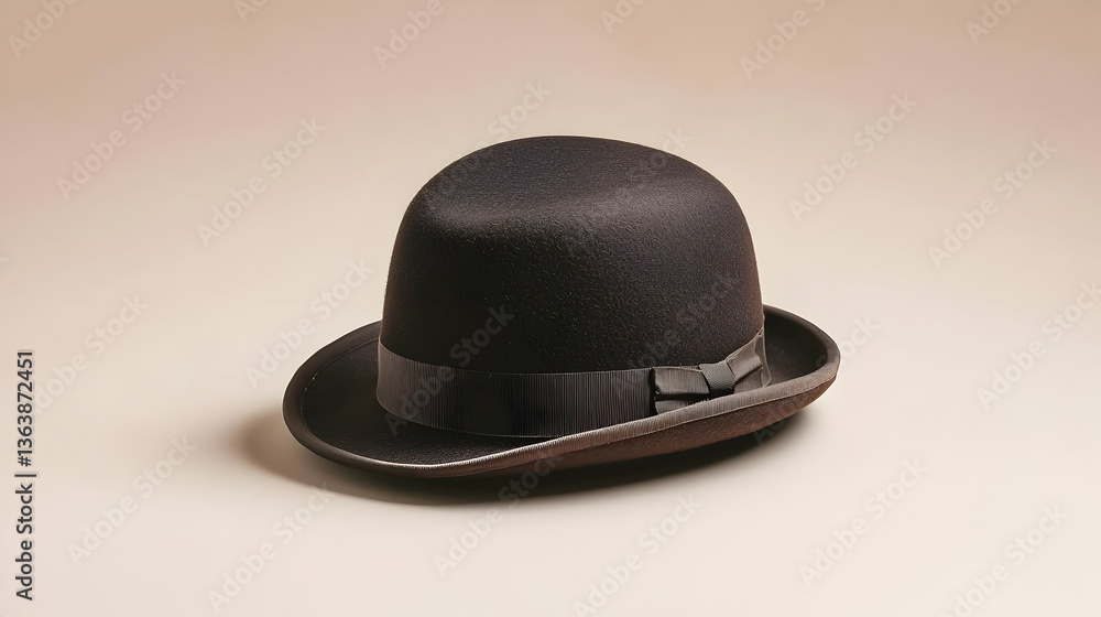 Dark Bowler Hat On Beige Background Dark Bowler Hat On Beige Background