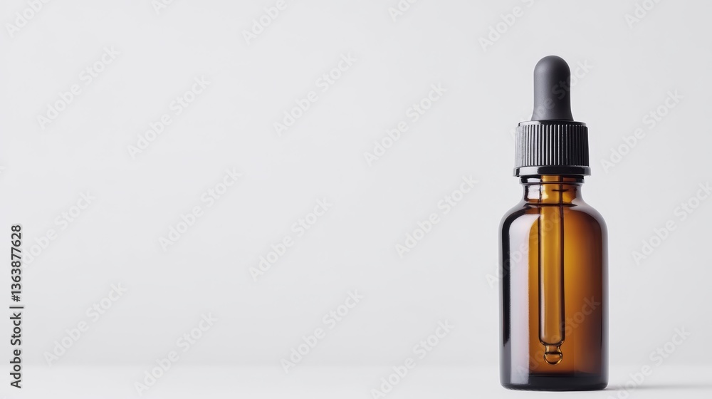 Fototapeta premium Amber Glass Dropper Bottle On White Background