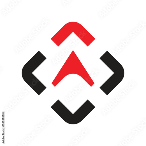 The image shows a flat logo design that depicts a compass with the arrow facing north in red color. The logo looks clean on a white background and can be used for navigation related purposes.