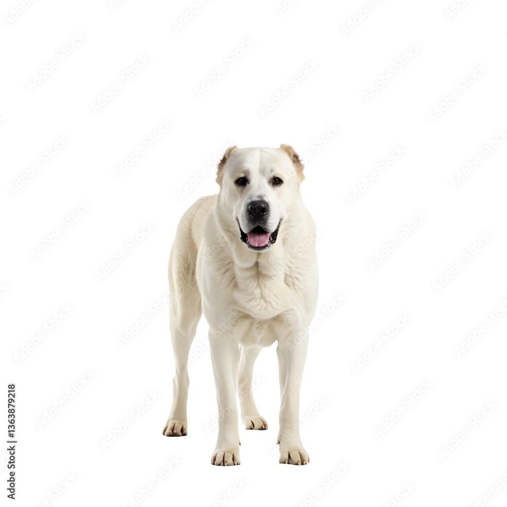 A white Central Asian Shepherd Dog (Alabai) standing on a transparent background. A white Central Asian Shepherd Dog (Alabai) standing on a transparent background.