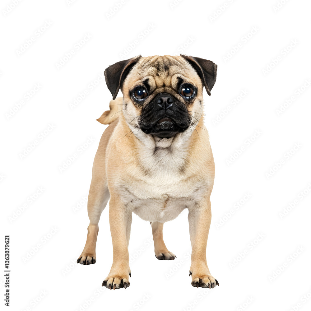 A cute pug dog standing on a transparent background. A cute pug dog standing on a transparent background.