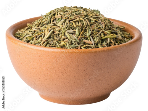 Dried Thyme Herb in Clay Bowl with Natural Background
