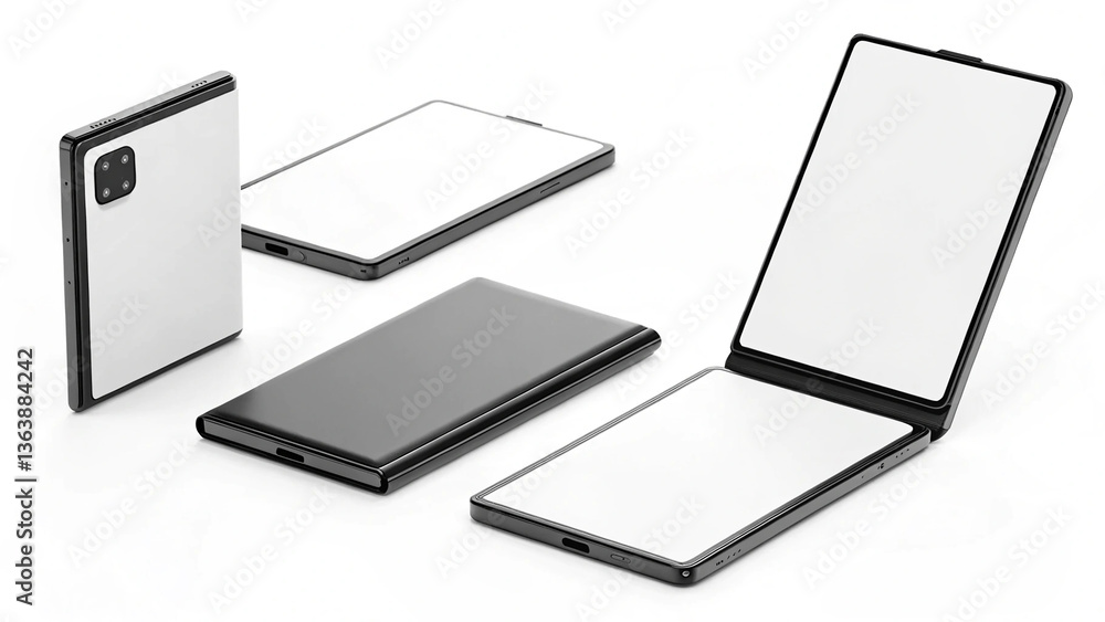 Mockups of Foldable Phones on White Background for Tech Branding Mockups of Foldable Phones on White Background for Tech Branding