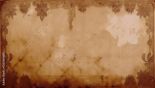 Aged Vintage Paper Texture with Sepia Tones and Ink Stains