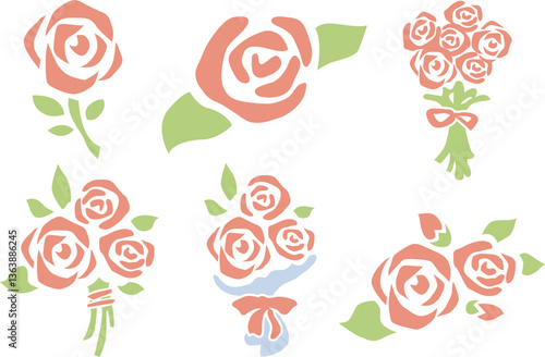 バラの花や花束のイラストセット