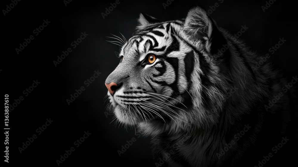 Fototapeta premium Pointillist White Tiger Profile Against Dark Background