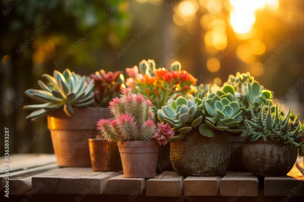 A rustic arrangement of cacti and succulents in vintage, weathered pots on reclaimed wood,
A rustic arrangement of cacti and succulents in vintage, weathered pots on reclaimed wood,