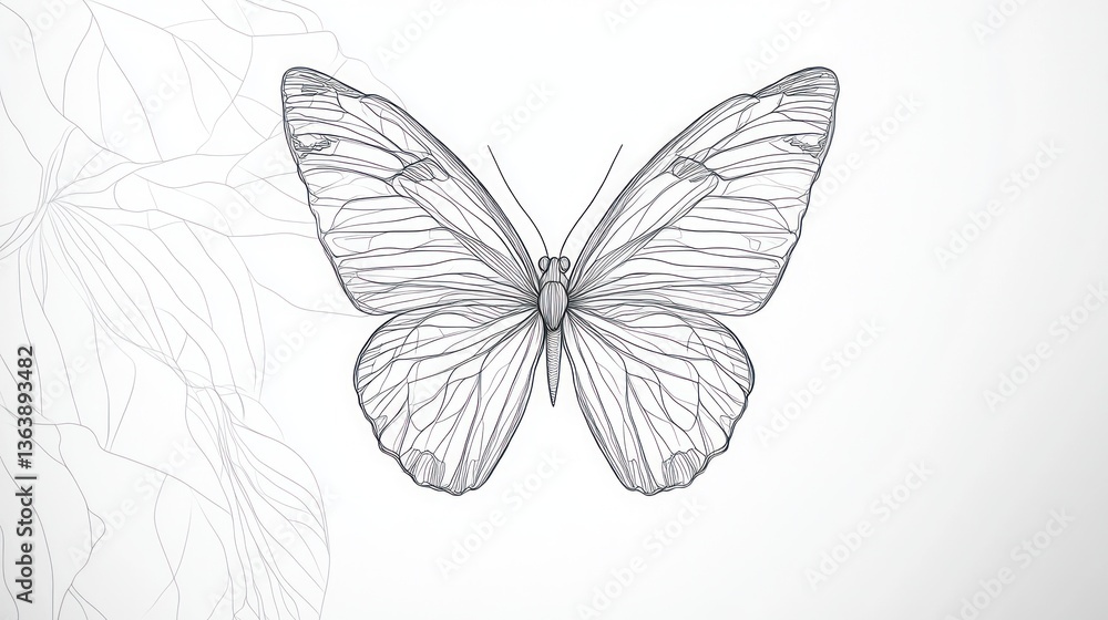 Obraz premium Line art butterfly, floral background, nature design, print