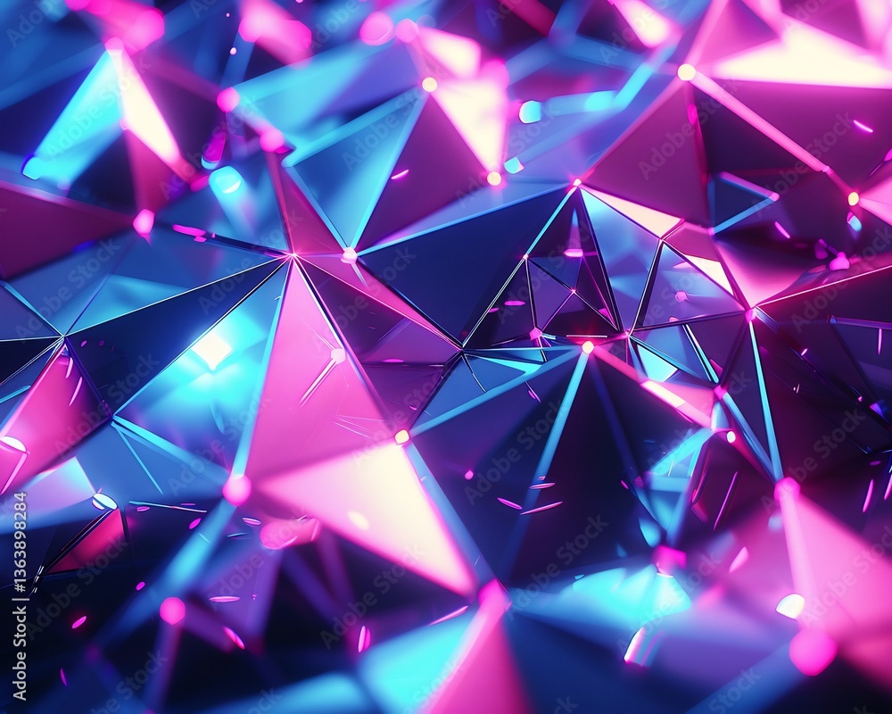 High tech low poly crystal surface fractal geometry neon highlights futuristic digital texture sharp angular forms casting soft glows deep contrasts in ultra HD clarity sci fi cyberpunk feel High tech low poly crystal surface fractal geometry neon highlights futuristic digital texture sharp angular forms casting soft glows deep contrasts in ultra HD clarity sci fi cyberpunk feel