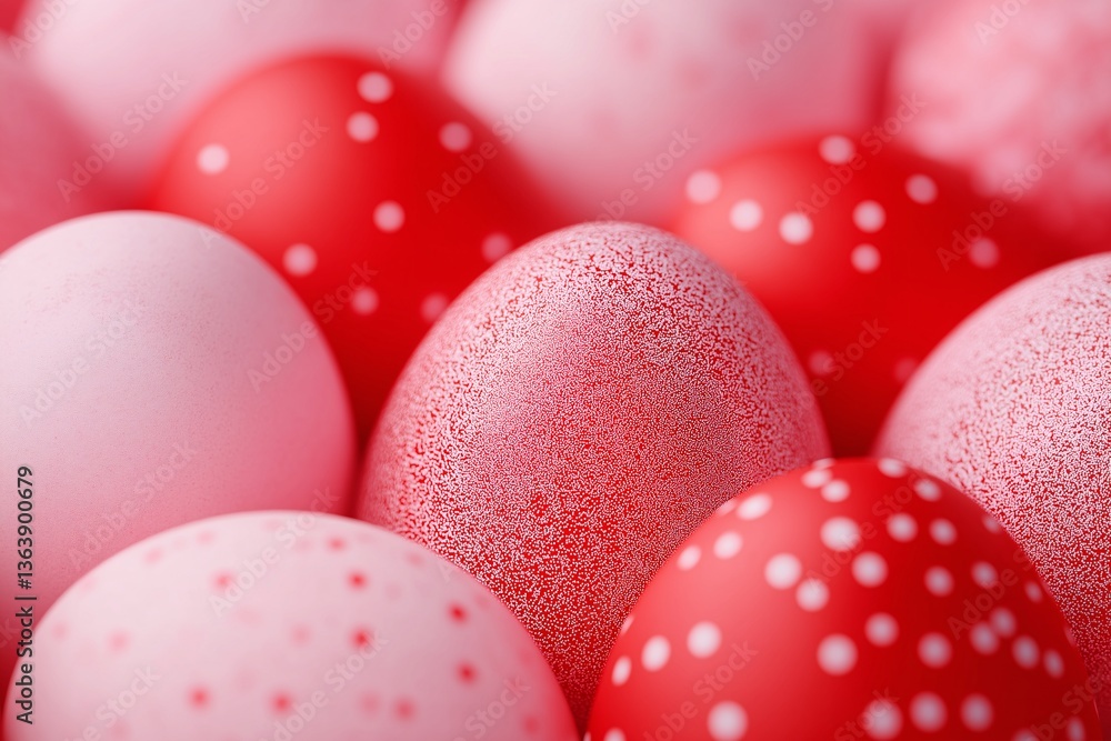 Close up of Red and Pink Speckled Easter Eggs Festive Spring Background Close up of Red and Pink Speckled Easter Eggs Festive Spring Background