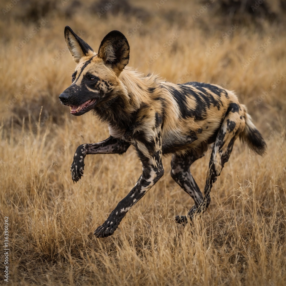 Wild Dog Playing With Its Pack in Savannah Wild Dog Playing With Its Pack in Savannah