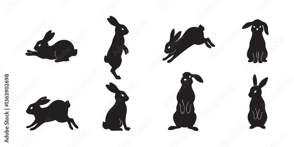 Fototapeta premium Black rabbit silhouette vector illustration bunny animal easter design set art