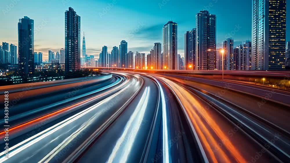 Cityscape Lights: Urban Highway at Twilight Cityscape Lights: Urban Highway at Twilight