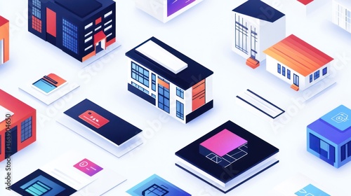 Wallpaper Mural Isometric buildings and layouts on a white background for tech and website design Torontodigital.ca