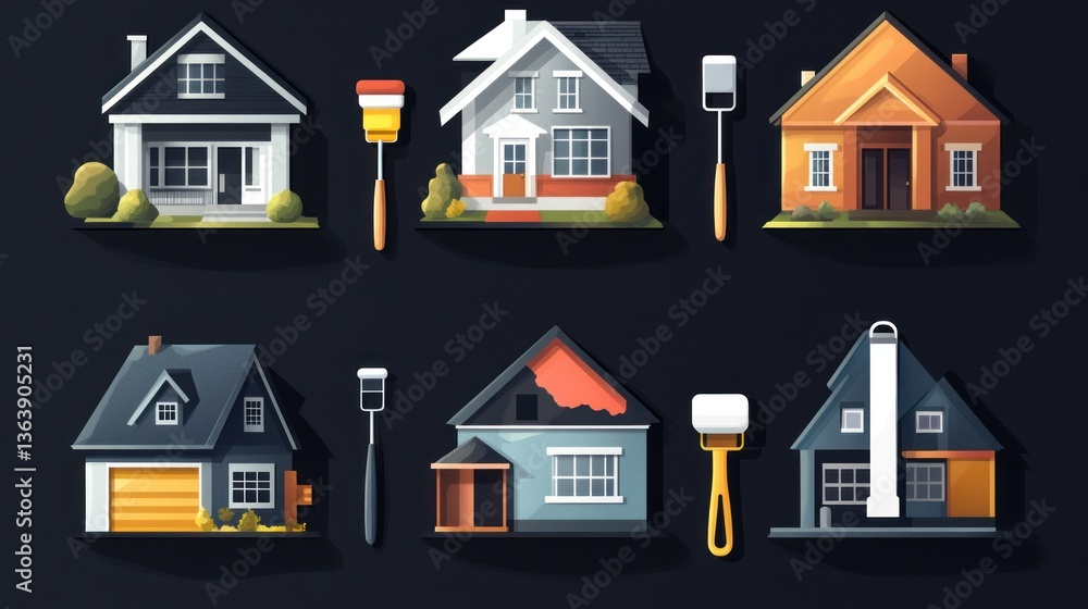 Fototapeta premium House painting options exterior home styles, renovation, and tools