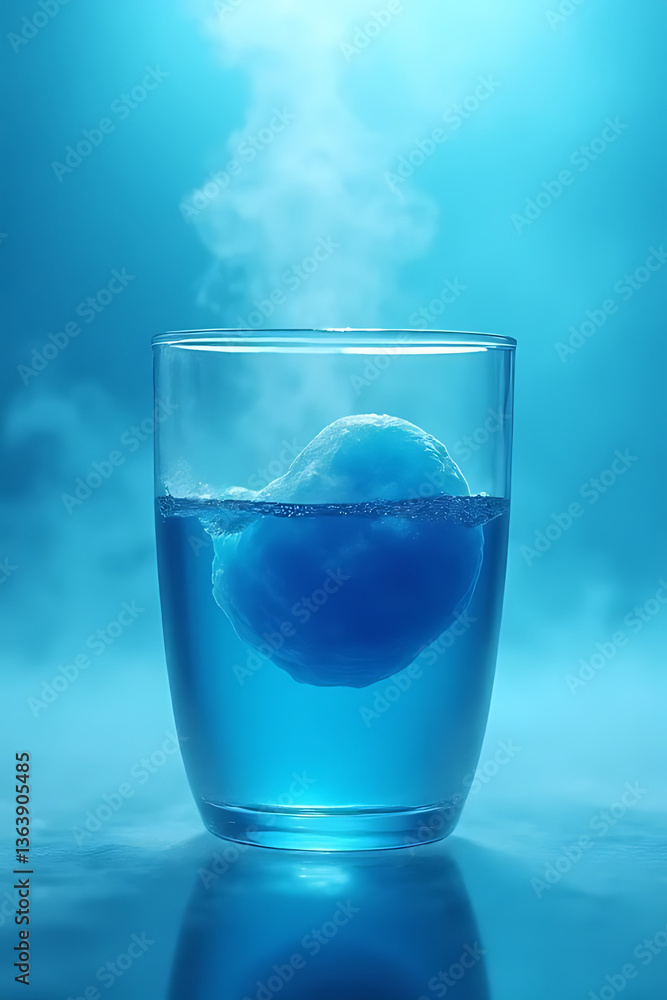 Melting ice cube in glass underwater scene product photography calm atmosphere close-up shot Melting ice cube in glass underwater scene product photography calm atmosphere close-up shot