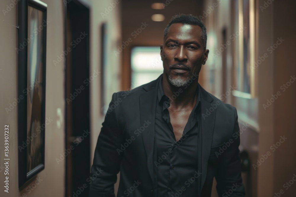Obraz premium Portrait of a confident black man in office hallway