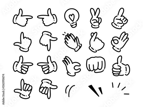 シンプルな指差し・ハンドサインの手描き風アイコン素材－ピース・グッドの手のイラスト