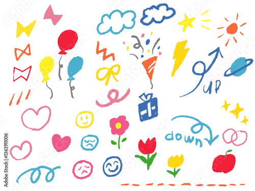手描きあしらいセット　落書き　クレヨン　カラフル