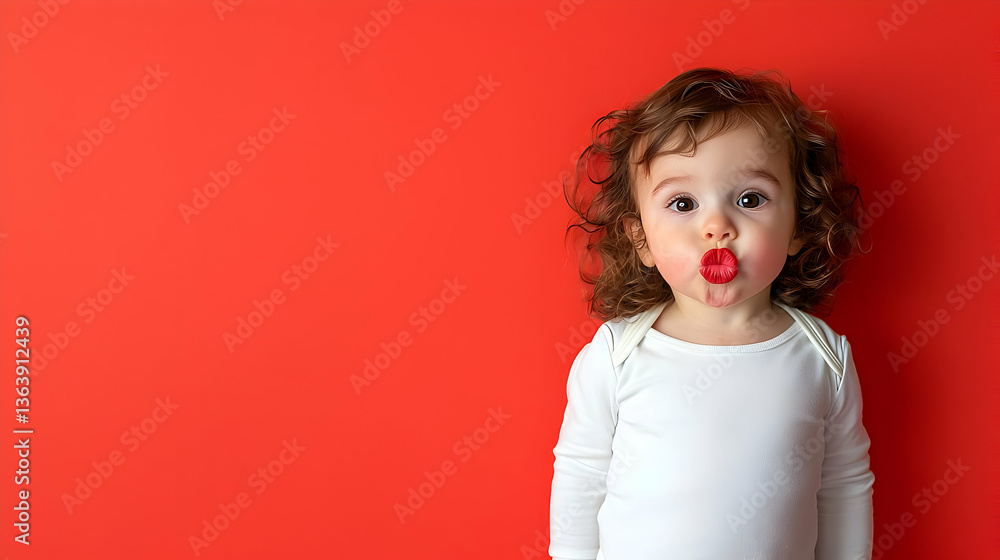 Child With Red Lipstick On Lips Studio Portrait Child With Red Lipstick On Lips Studio Portrait