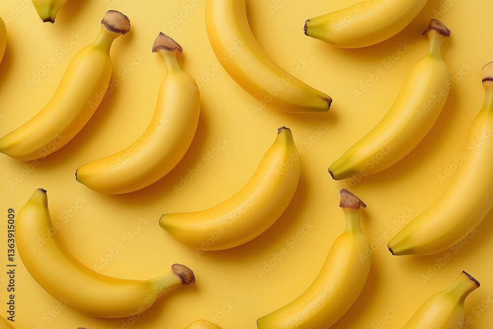 Symmetrical pattern of bananas on yellow background Symmetrical pattern of bananas on yellow background
