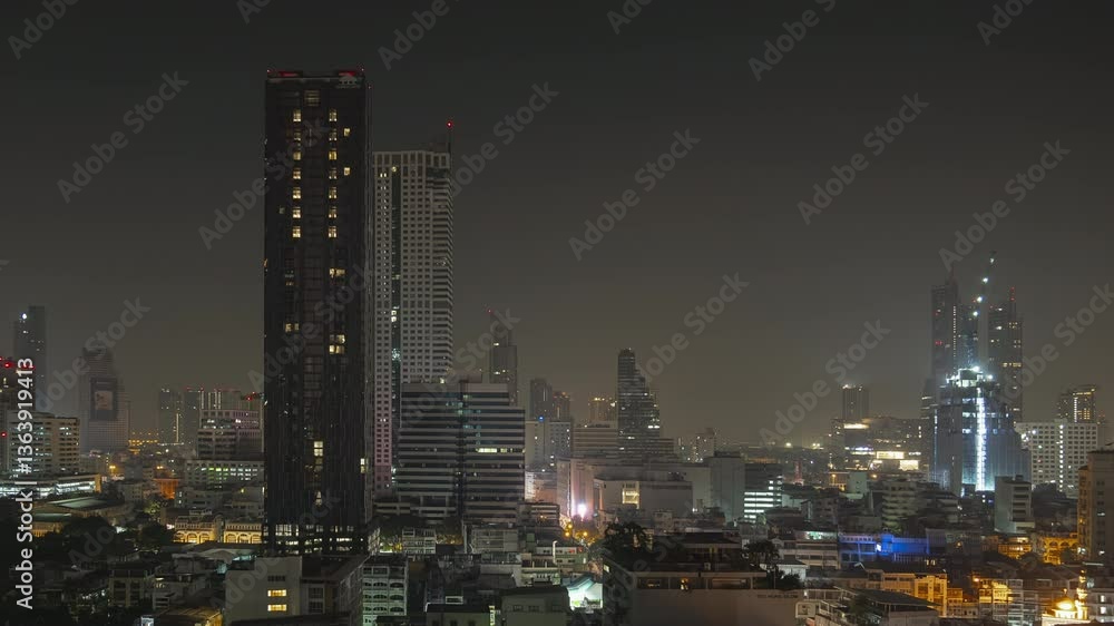 night time illuminated bangkok city center downtown rooftop panorama 4k timelapse thailand night time illuminated bangkok city center downtown rooftop panorama 4k timelapse thailand