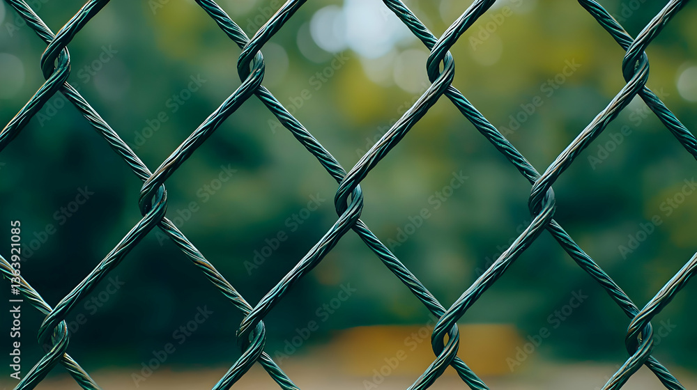 Close Up Of Green Chain Link Fence With Blurred Background Close Up Of Green Chain Link Fence With Blurred Background