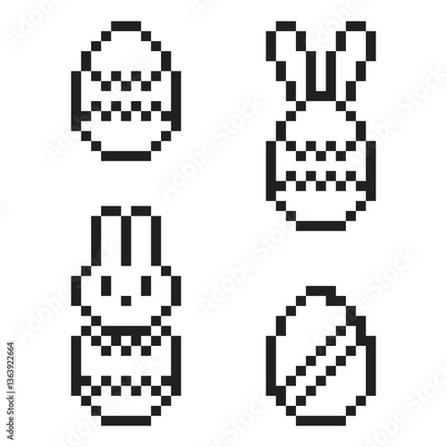 Obraz na płótnie Pixel Easter egg. Bunny ear detail. Black monochrome outline. Vector icon. w salonie