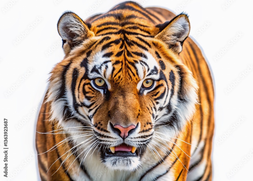 Fototapeta premium Aggressive Bengal Tiger Cutout - Wildlife Predator Stock Photo
