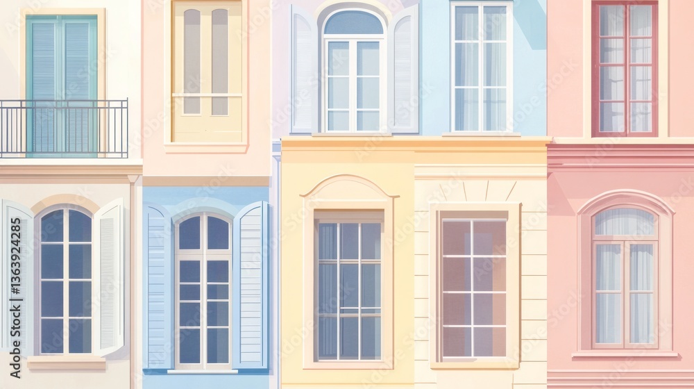 Obraz premium Window collage architecture facade, colorful buildings, exterior design, architecture use