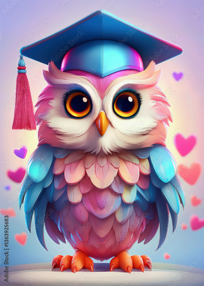 Naklejka premium buhos, graduado, graduacion, kinder, primaria, colegio, ave, dibujos animados, animal, ilustración, vector, cuca, aborto, naturaleza