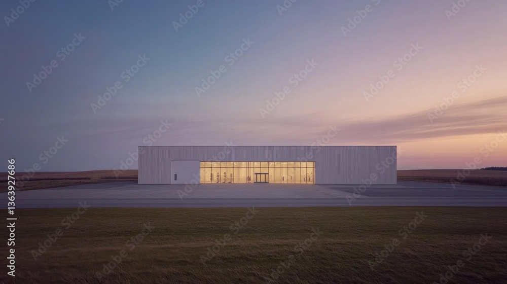 Obraz premium Modern Architectural Building at Dusk with Soft Ambient Lighting