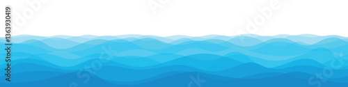 Vector drawing sea waves, seamless border, isolated on white background